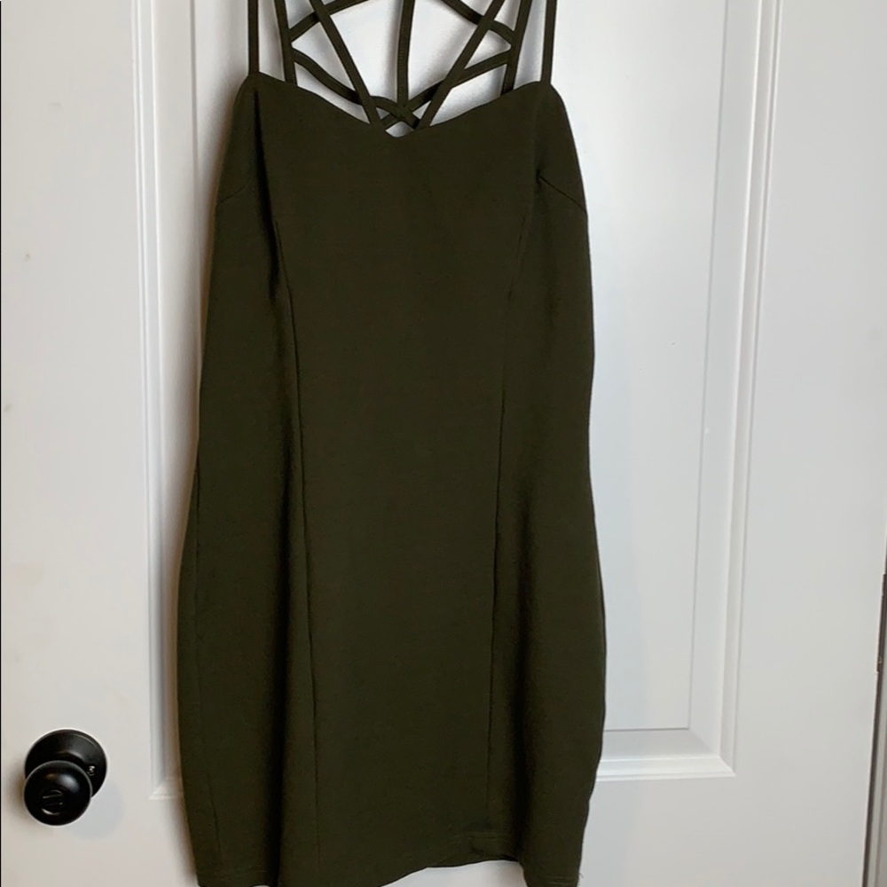Green olive body con dress